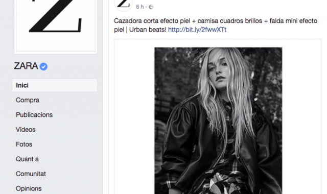 Pàgina de Facebook de Zara Spain