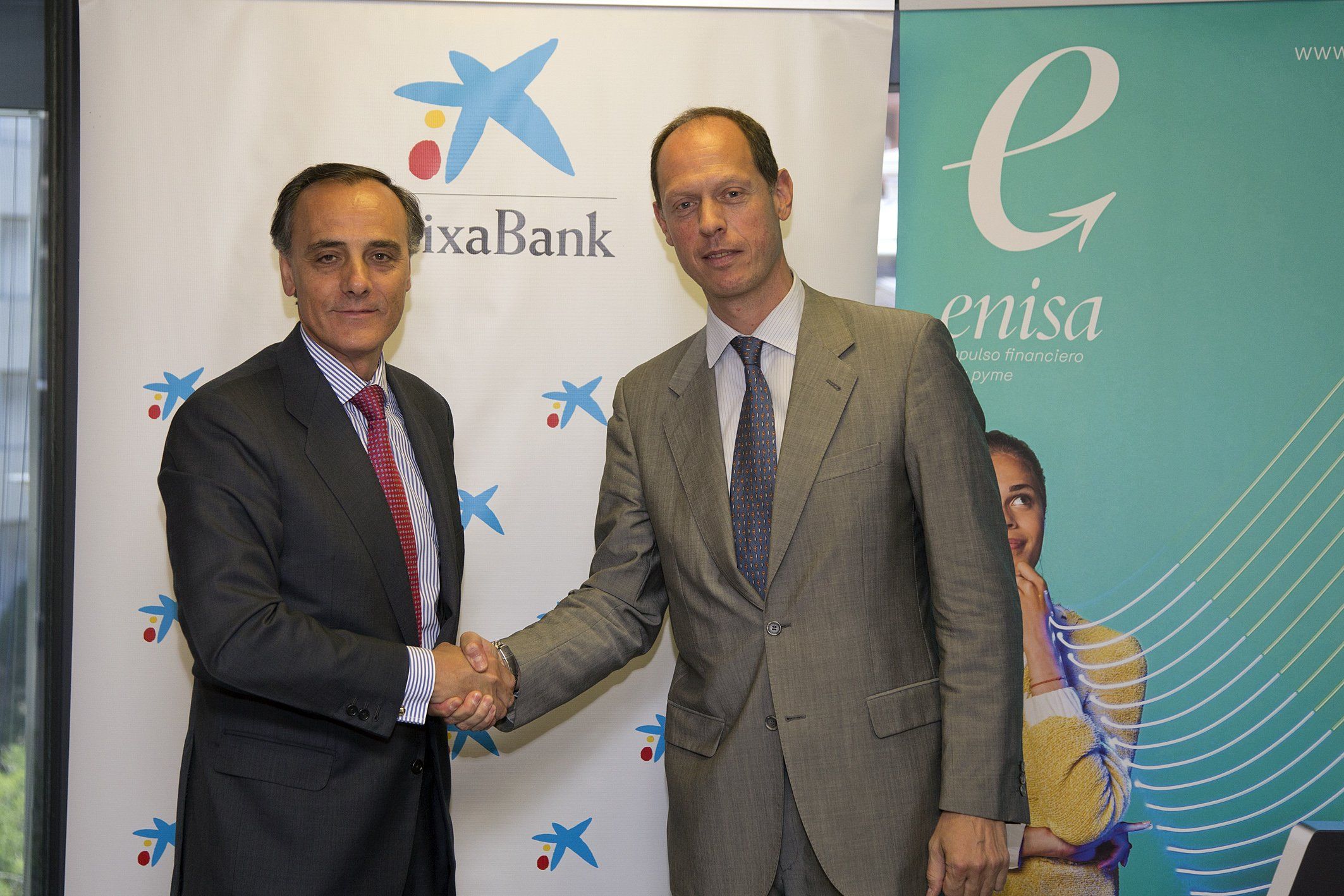 El conseller delegat dEnisa, Bruno Fernández, i el director territorial de CaixaBank a Madrid, Juan Gandarias El conseller delegat dEnisa, Bruno Fernández, i el director territorial de CaixaBank a Madrid, Juan Gandarias