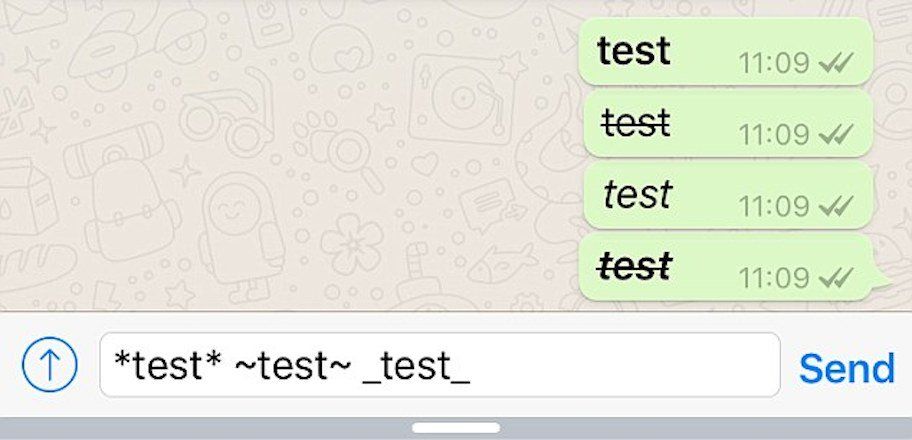 Зачеркнутый текст в whatsapp