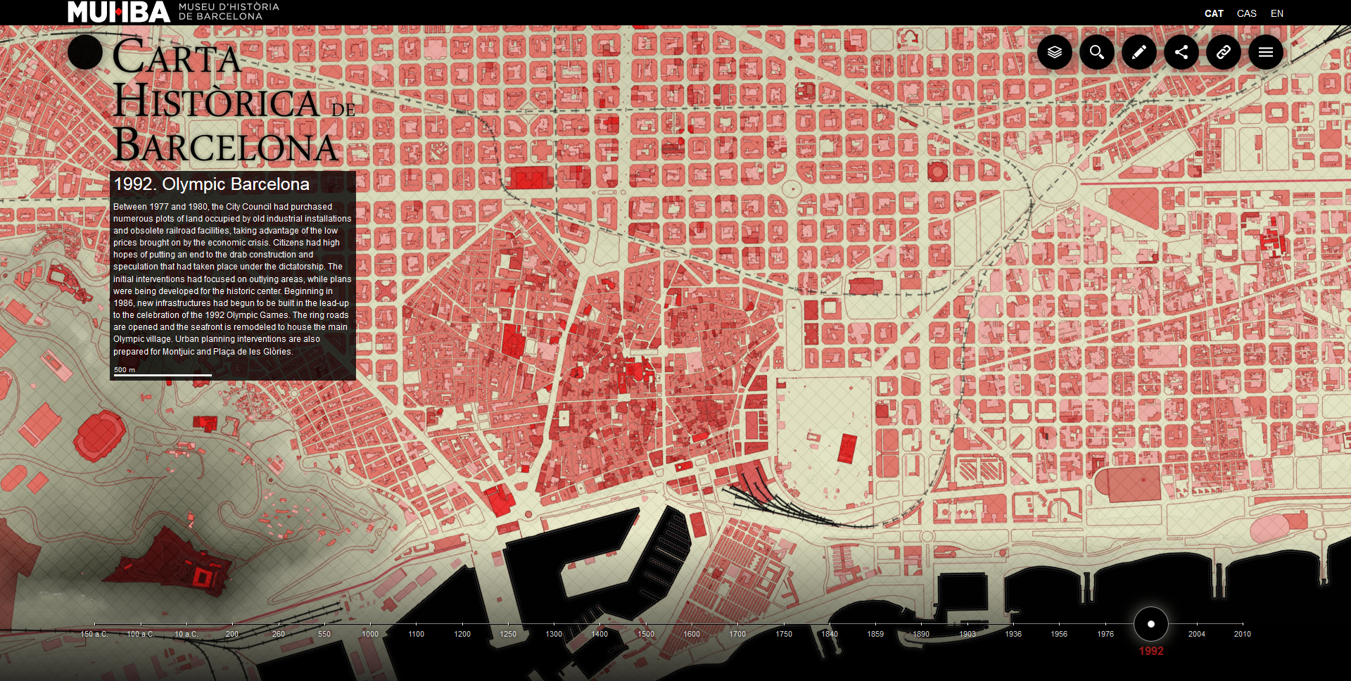 La Carta Històrica representa per primer cop en un sol mapa interactiu tota la cartografia de la ciutat La Carta Històrica representa per primer cop en un sol mapa interactiu tota la cartografia de la ciutat