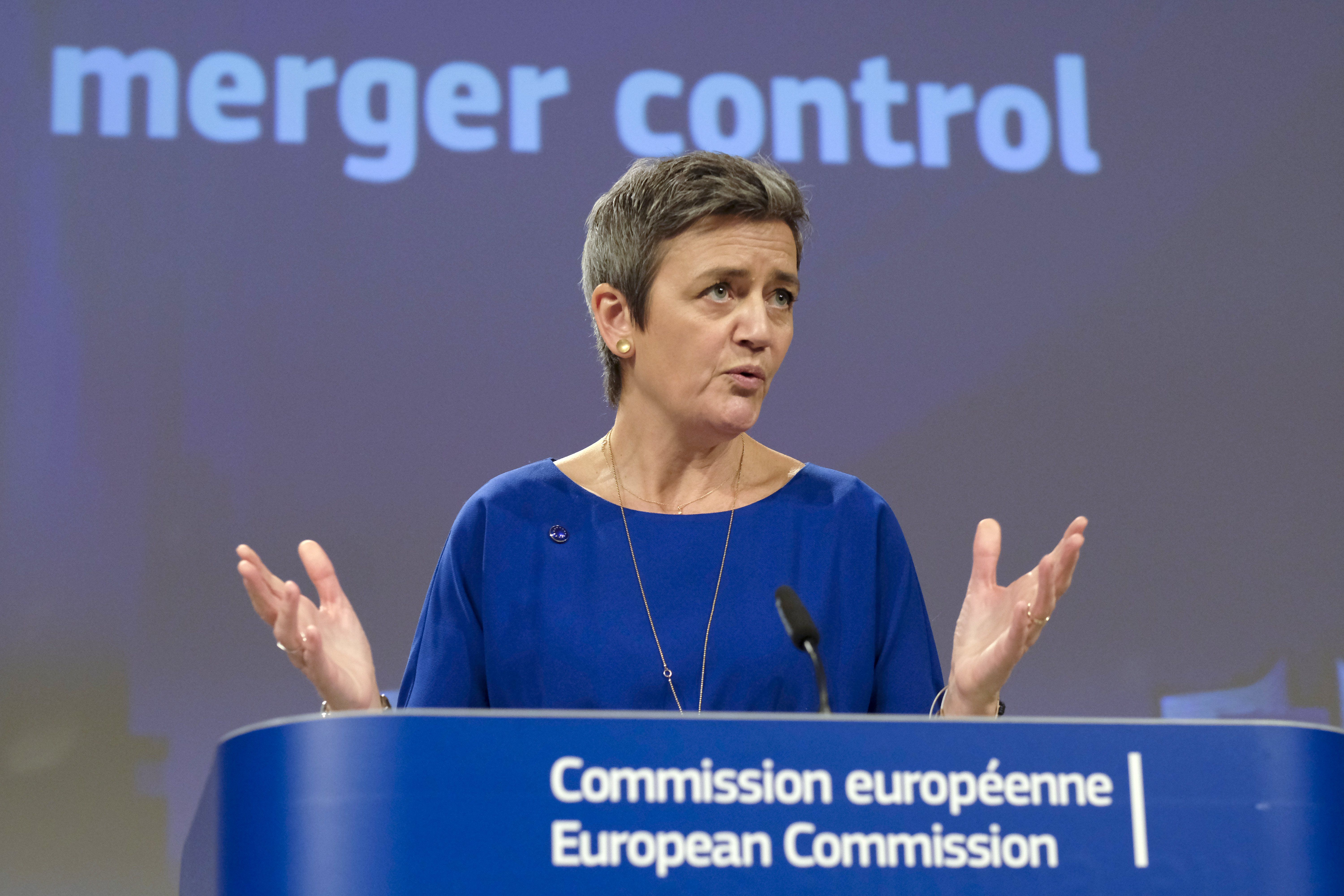 la comissària de Competència, Margrethe Vestager, en la roda de premsa sobre Alstom i Siemens