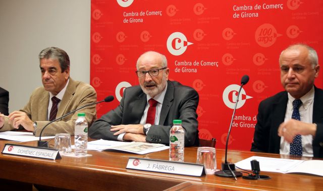 El president de la Cambra de Comerç de Girona, Domènec Espadalé, amb els vicepresidents Joaquim Maria Caula i Jaume Fàbrega
