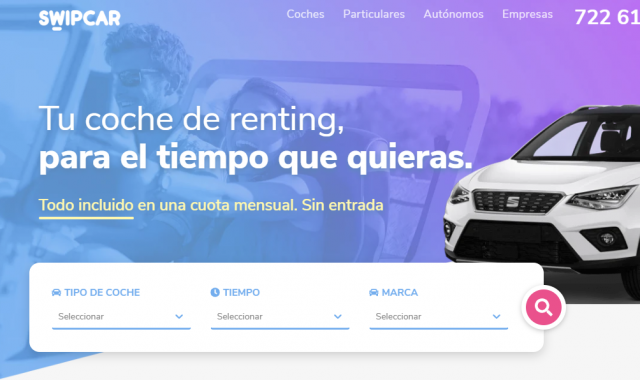 La plataforma de Swipcar amb totes les ofertes de rènting de cotxes