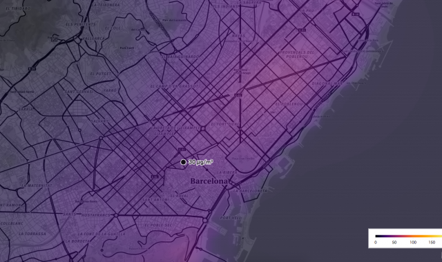 Mapa de la concentració d'NO2 a l'aire de Barcelona | Cedida