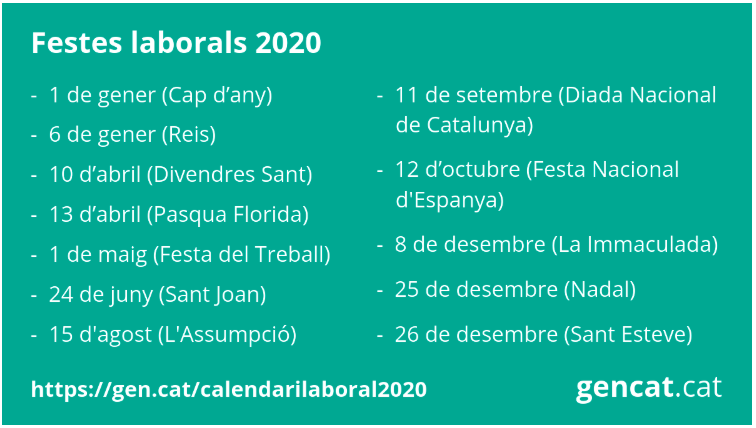 Els festius del 2020 a Catalunya | Gencat