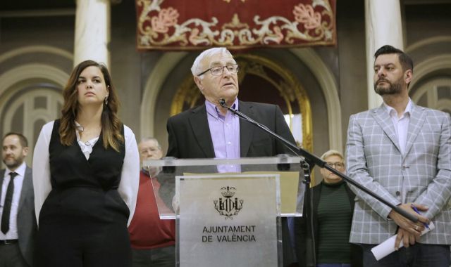 Gómez, Ribó i Galiana, en la roda de premsa d'aquest dimecres | Ajuntament de València 