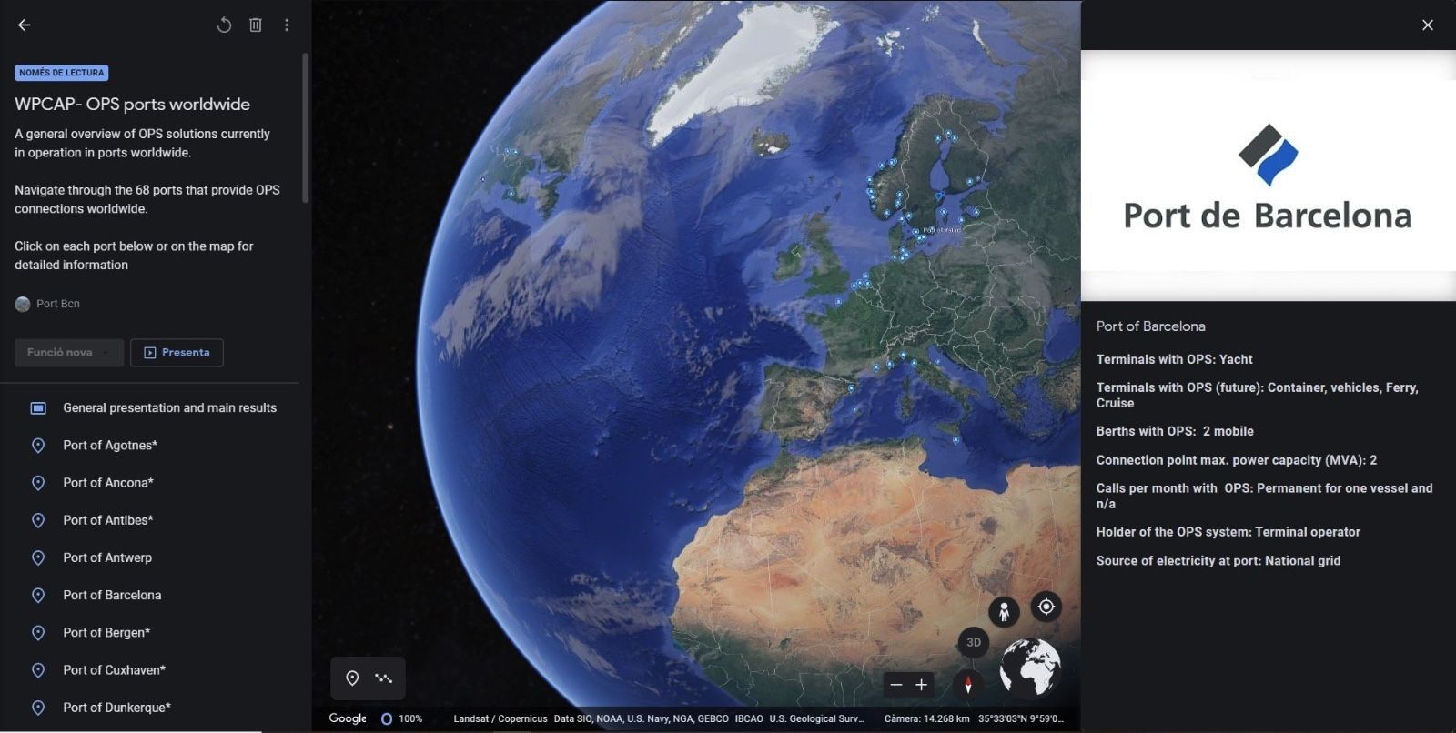 Leina interactiva, a través de Google Earth, per conèixer els projectes d’electrificació de molls d'arreu del món | Cedida Leina interactiva, a través de Google Earth, per conèixer els projectes d’electrificació de molls d'arreu del món | Cedida