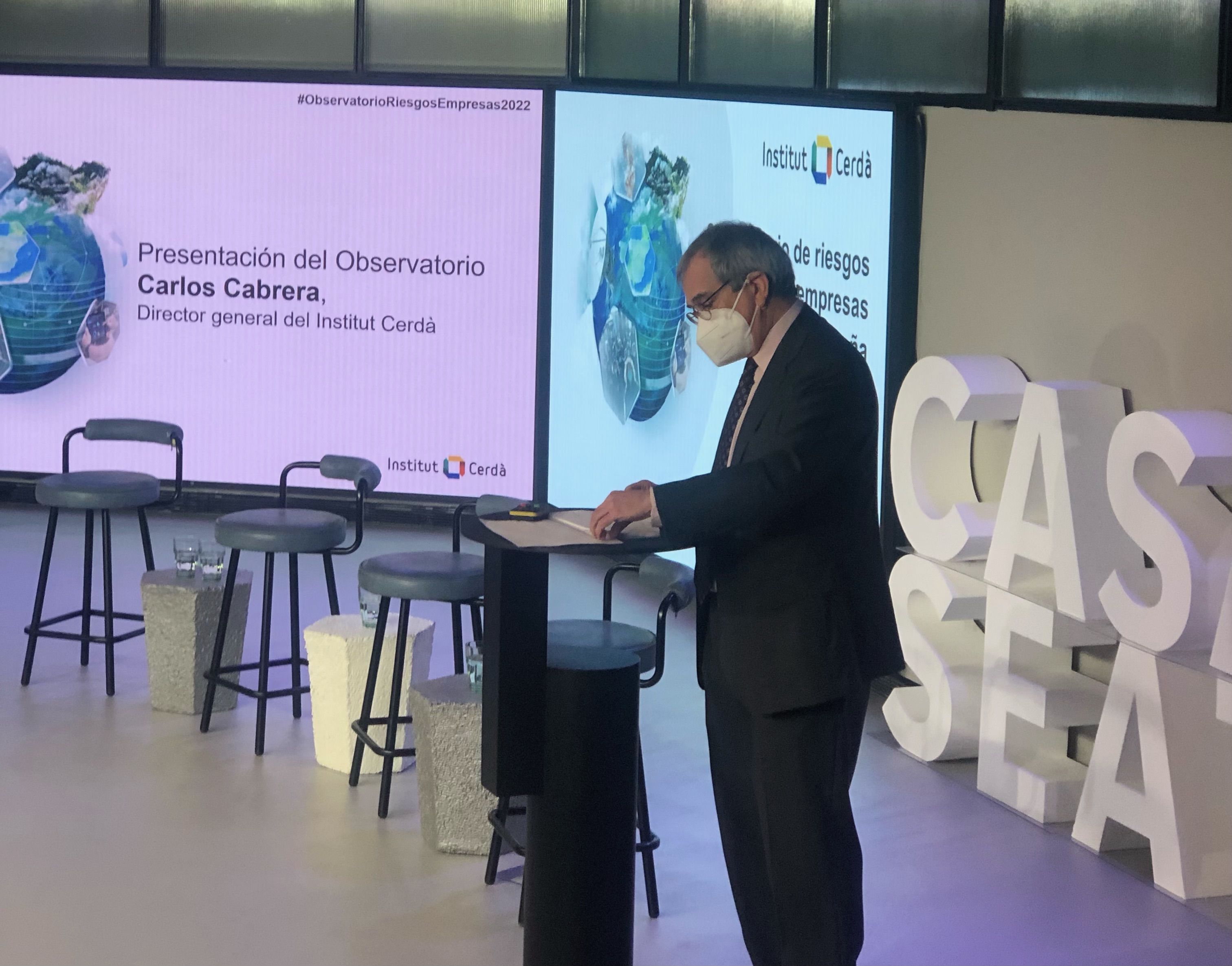 El director general de l'Institut Cerdà, Carlos Cabrera, durant la presentació de l'Observatori de Riscos per a l'Empresa | Cedida El director general de l'Institut Cerdà, Carlos Cabrera, durant la presentació de l'Observatori de Riscos per a l'Empresa | Cedida