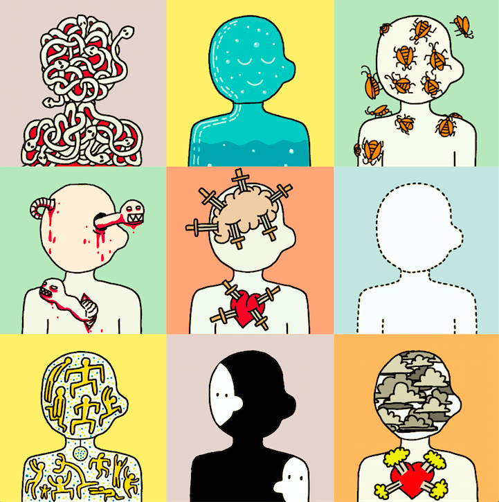 Mosaic de nou il·lustracions d'Emoheads | Cedida Mosaic de nou il·lustracions d'Emoheads | Cedida