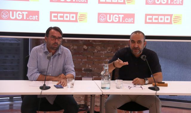 Els secretaris generals de la UGT i CCOO, Camil Ros i Javier Pacheco | ACN
