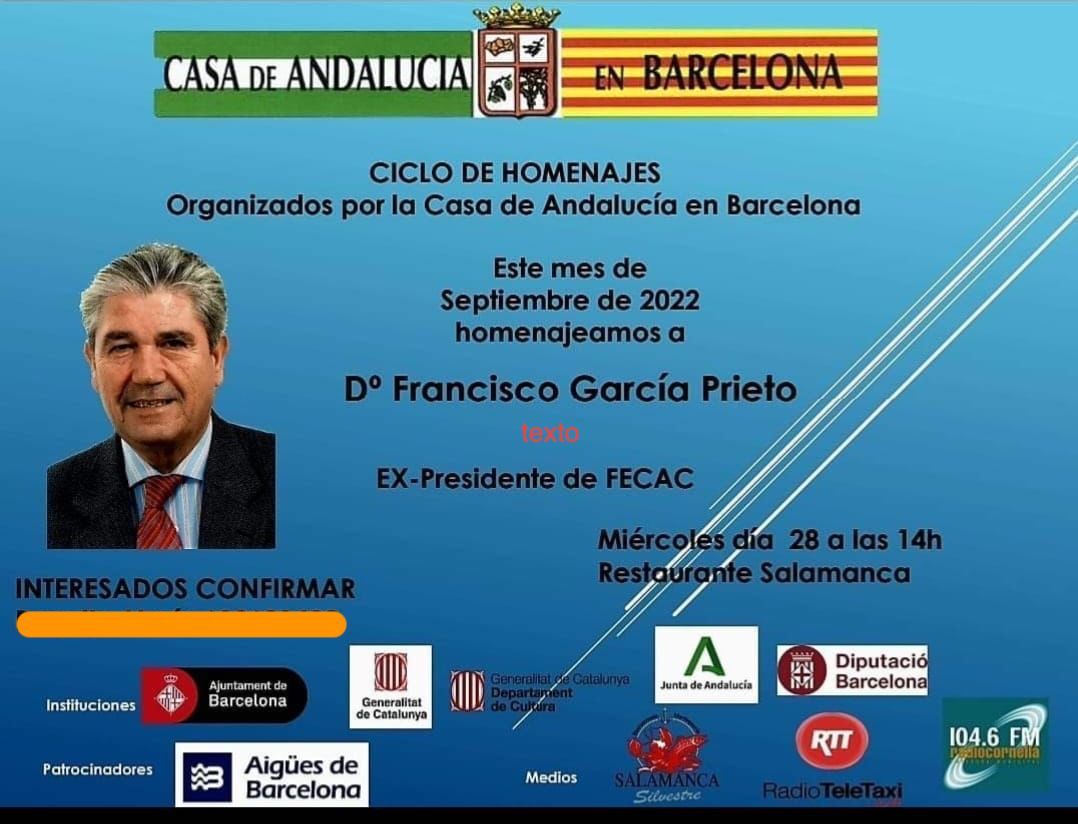 Invitación al homenaje a Francisco García Prieto | Casa de Andalucía en Cataluña Invitación al homenaje a Francisco García Prieto | Casa de Andalucía en Cataluña