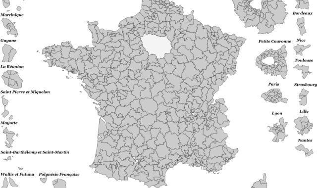 Mapa de los districtos electorales en França