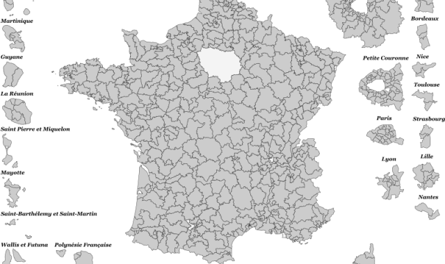 Mapa de los districtos electorales en França Mapa de los districtos electorales en França