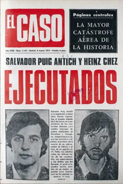 Portada del diari de successos El Caso sobre l'execució de Salvador Puig Antich i Heinz Chez | Pinterest
