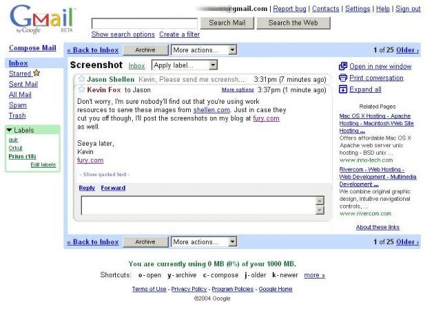 El primer Gmail que Google presentó en el año 2004 