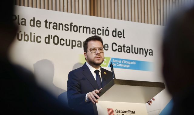 El presidente Pere Aragonès, durante la presentación del Plan de transformación del Servicio Público de Empleo de Cataluña (SOC) | Beth Mägre El presidente Pere Aragonès, durante la presentación del Plan de transformación del Servicio Público de Empleo de Cataluña (SOC) | Beth Mägre