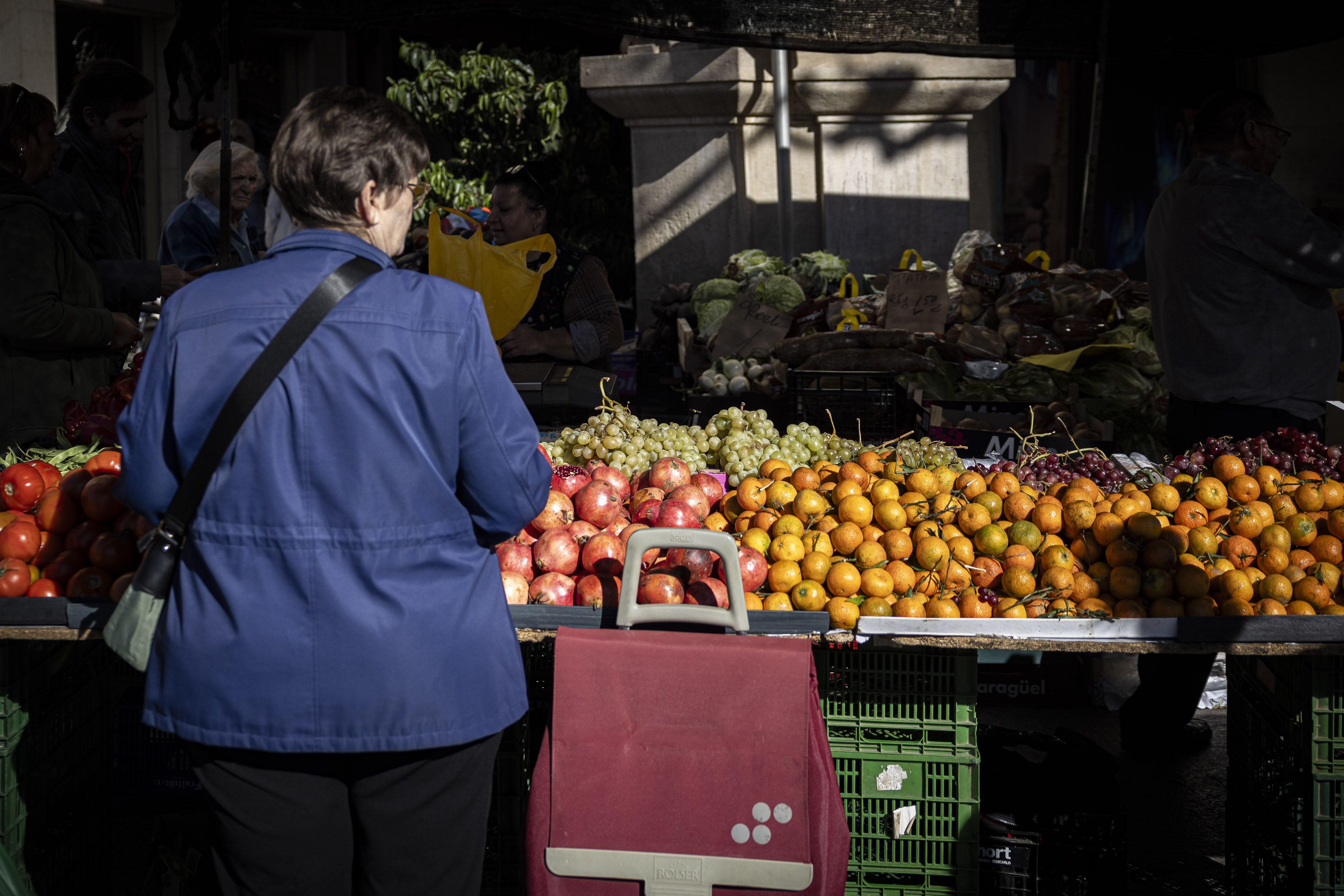 Una dona en una fruiteria, amb un carret de la compra | ACN Una dona en una fruiteria, amb un carret de la compra | ACN