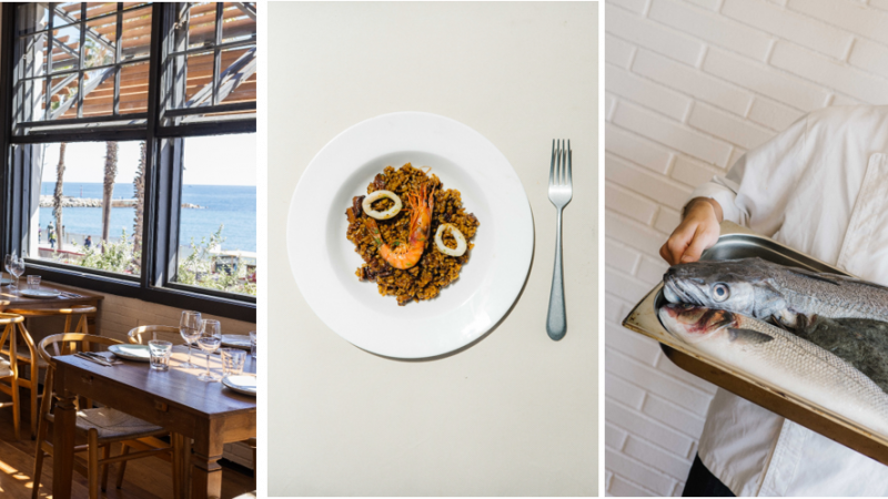 Interior, un arròs i alguns dels peixos de llotja del restaurant Barraca, ara sota el segell del grup Somos Esencia | Cedida