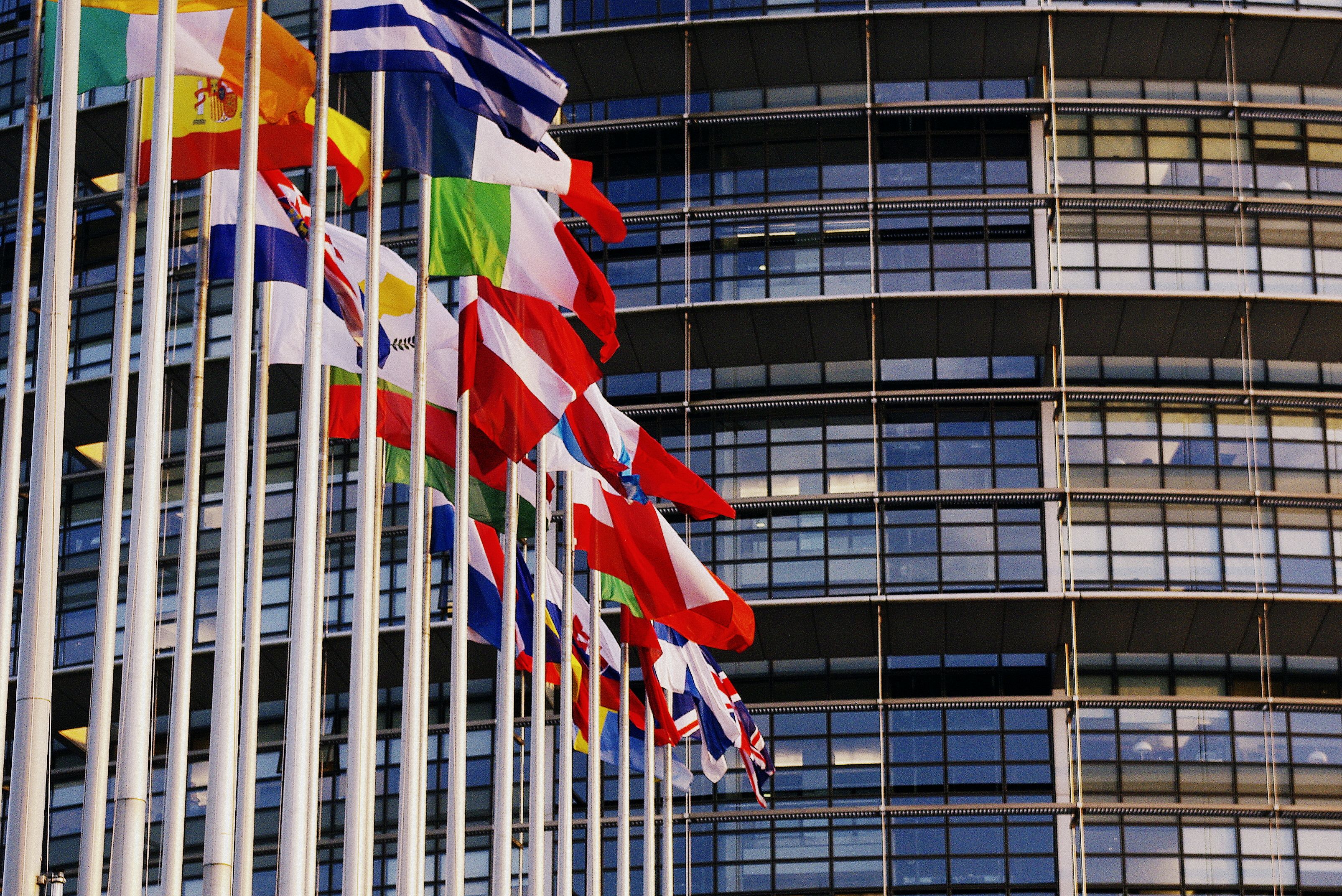 Les banderes dels estats membres de la UE, davant del parlament d'Estrasburg | Laia Framis / ACN Les banderes dels estats membres de la UE, davant del parlament d'Estrasburg | Laia Framis / ACN