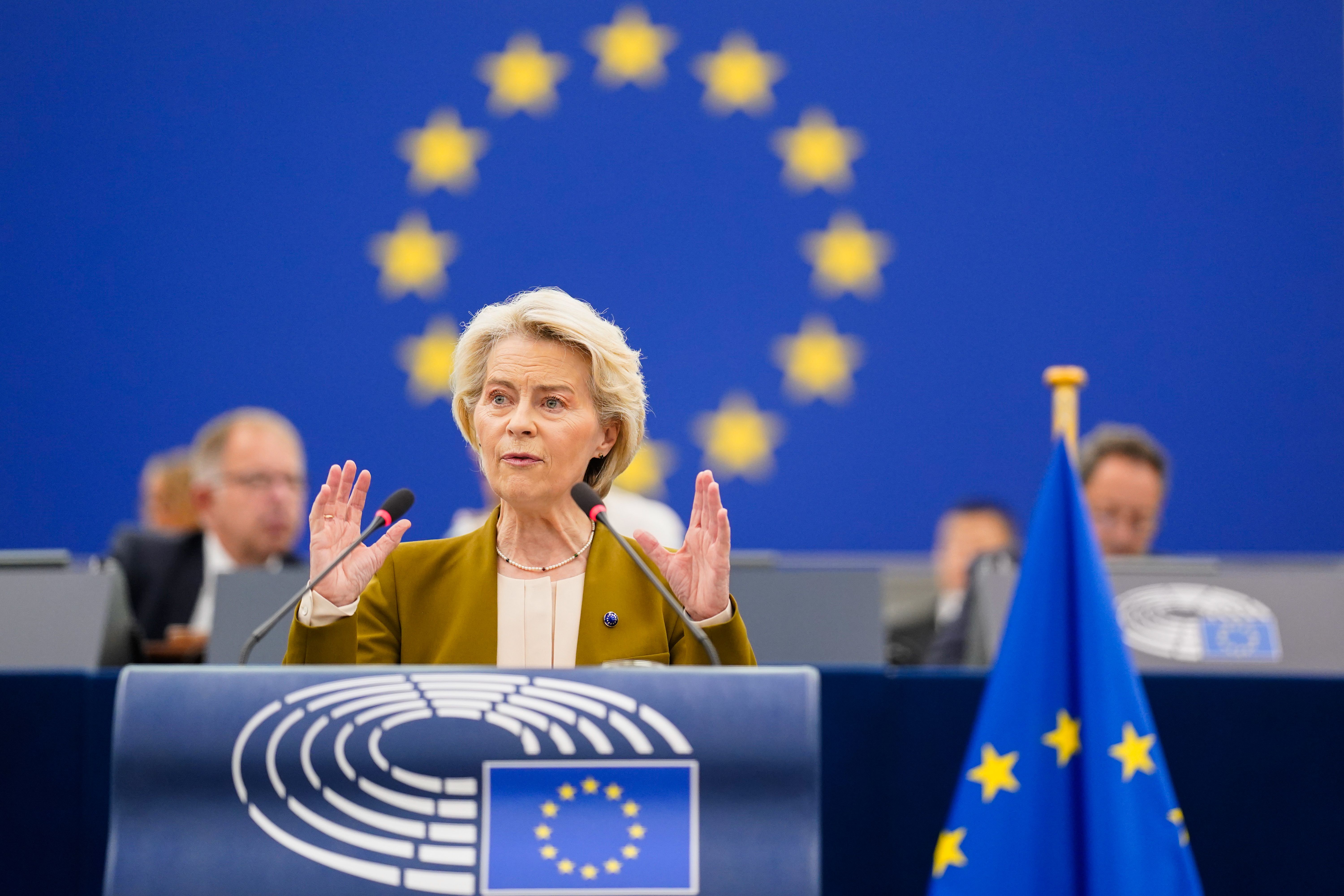 La presidenta de la Comisión Europea, Ursula von der Leyen, durante el discurso sobre el estado de la Unión Europea | Cedida