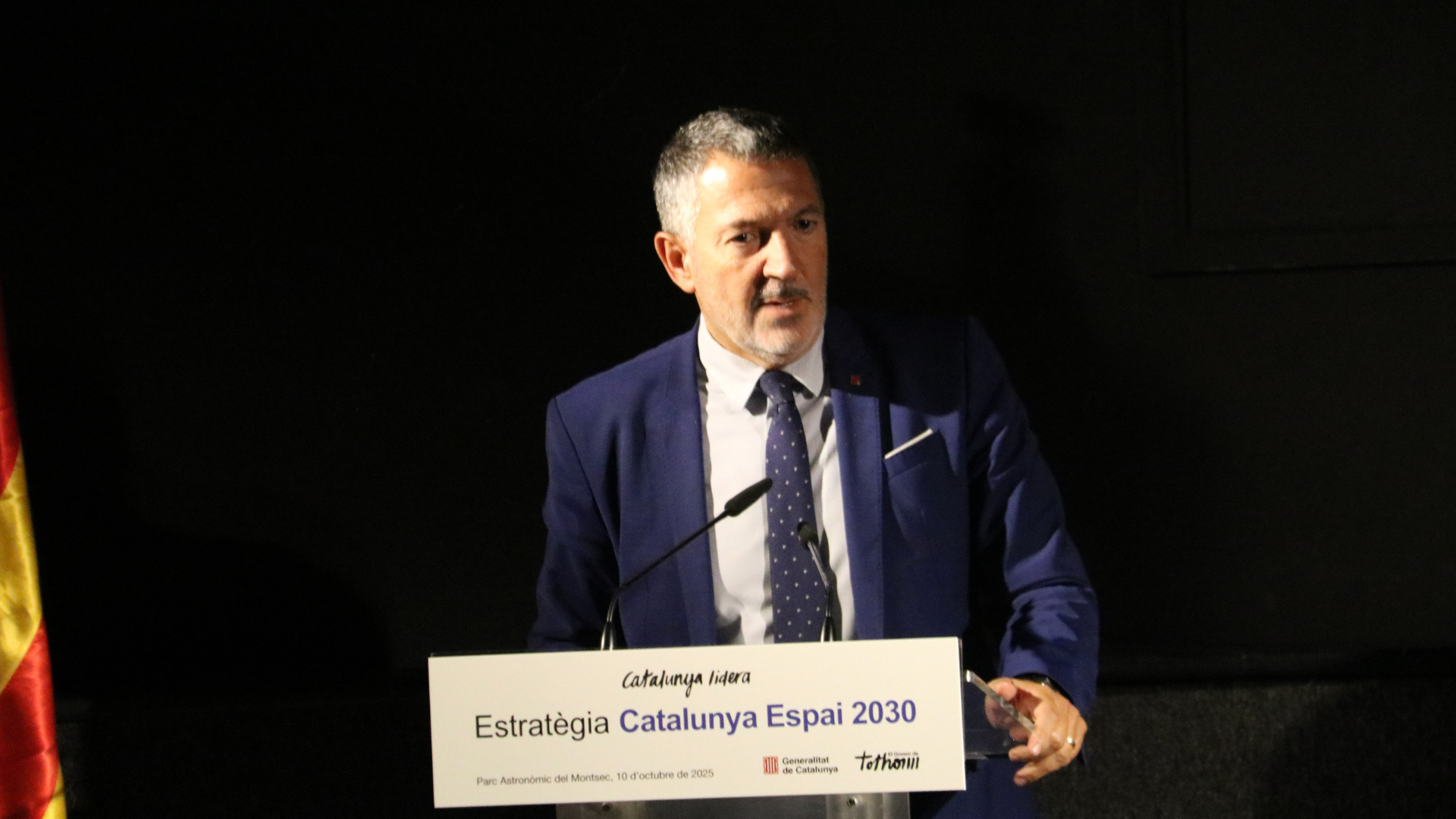 El consejero de Empresa i Treball, Miquel Sàmper, durante el acto de presentación de la Estratègia Catalunya Espai 2030 | Alba Mor (ACN)