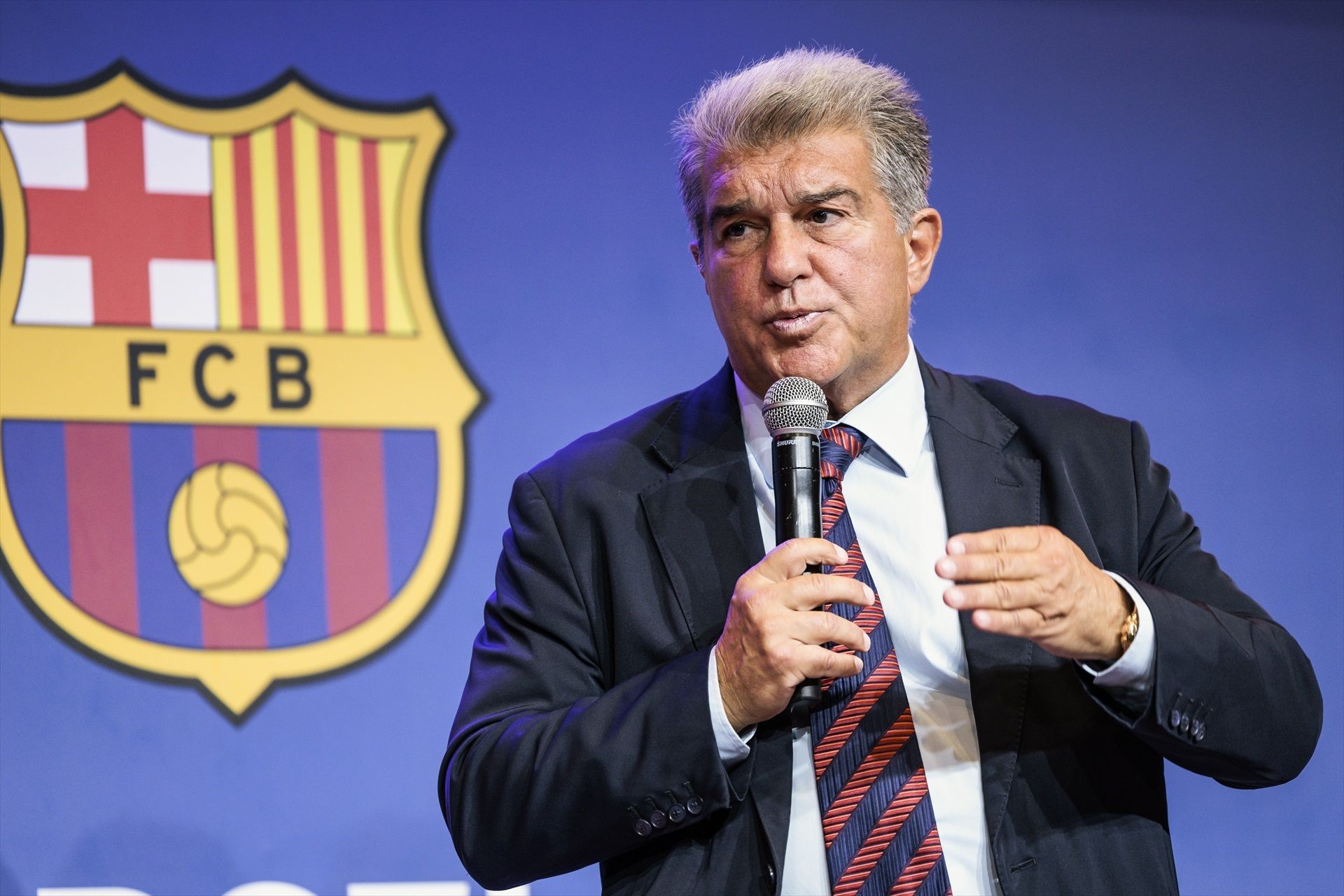 El presidente del Barça, Joan Laporta, durante una conferencia el pasado 2024 | AFP7 / Europa Press
