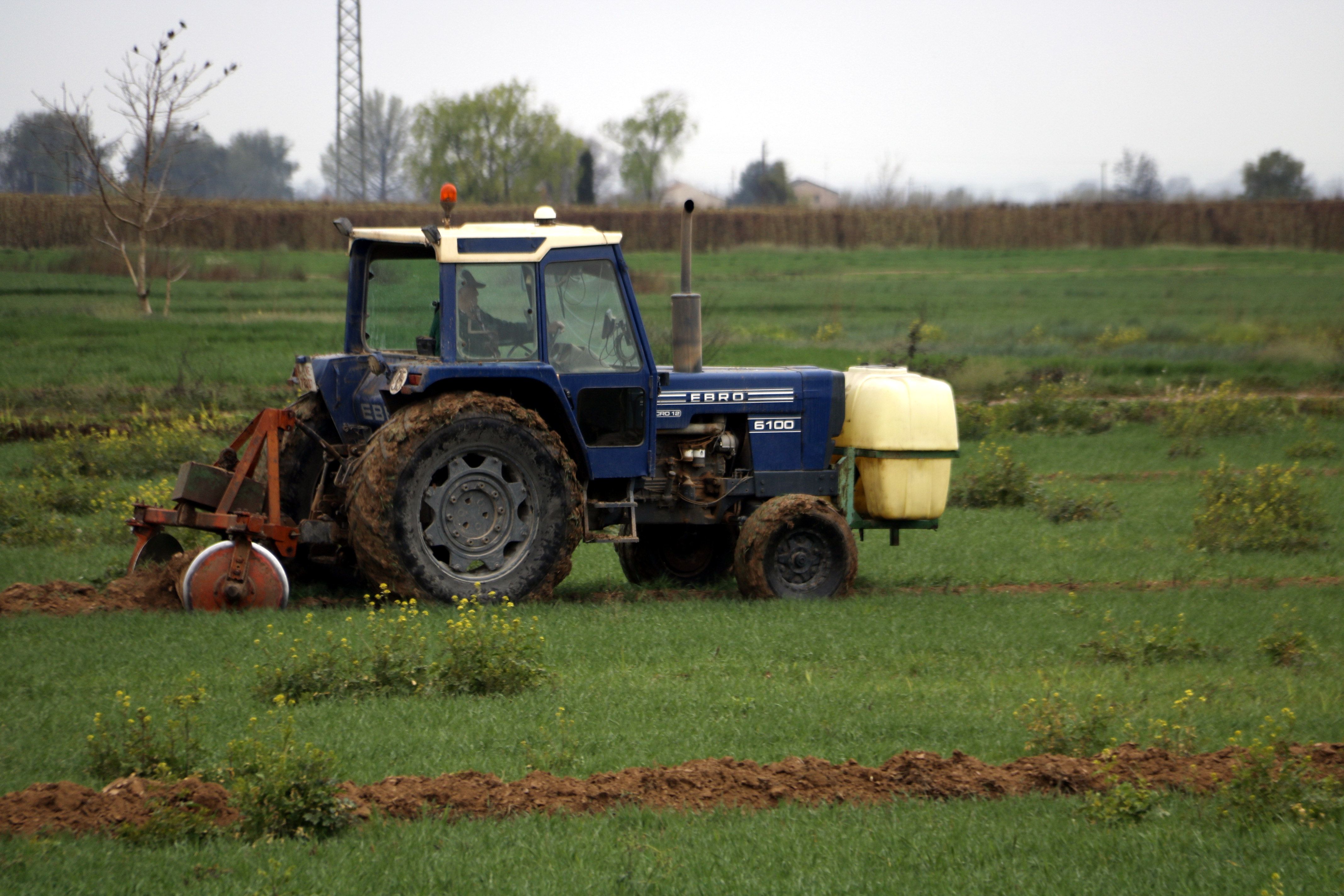 Un tractor trabajando en un campo de cereal en la zona de riego del canal d'Urgell en Anglesola | Oriol Bosch (ACN)