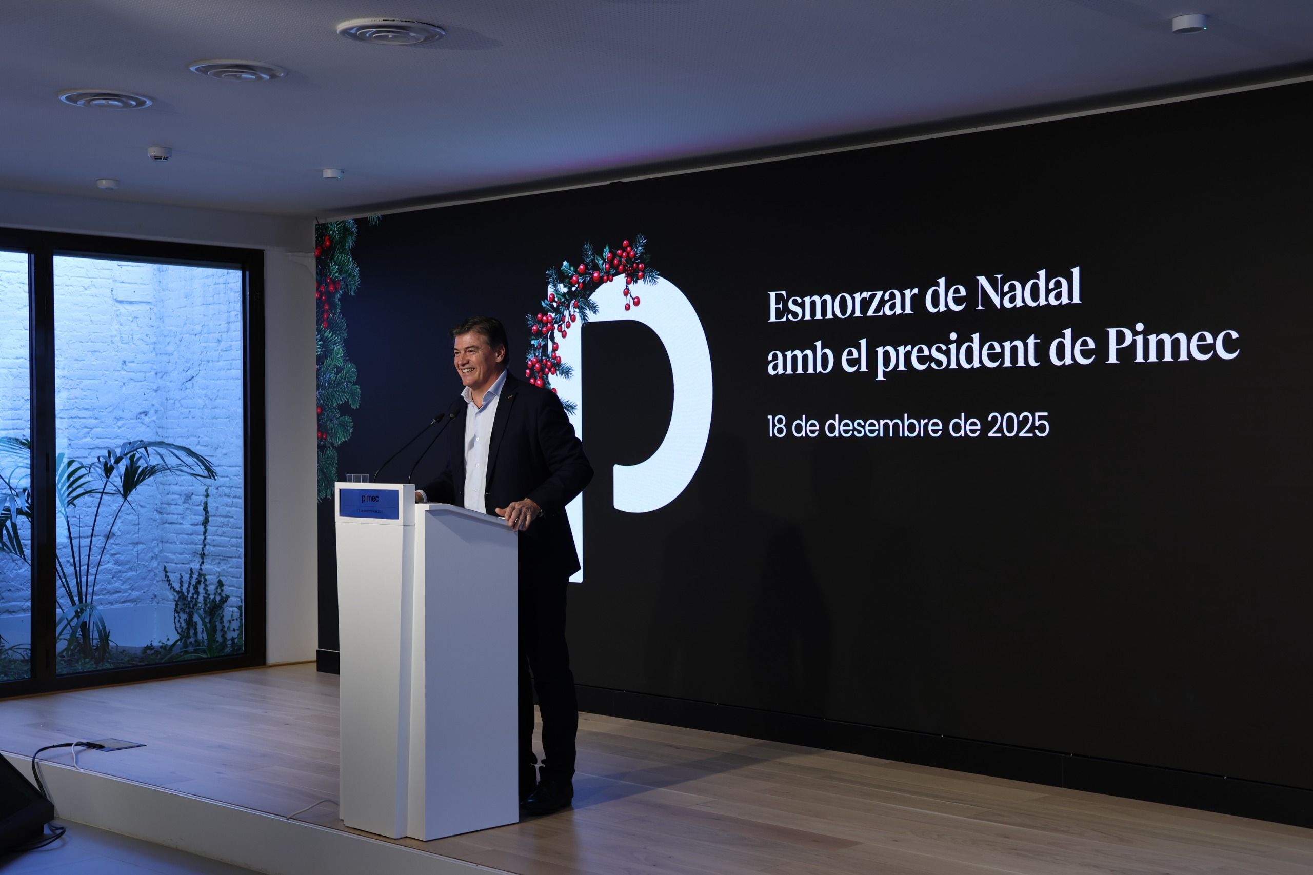 El president de Pimec, Antoni Cañete, durant l'esmorzar informatiu | Cedida