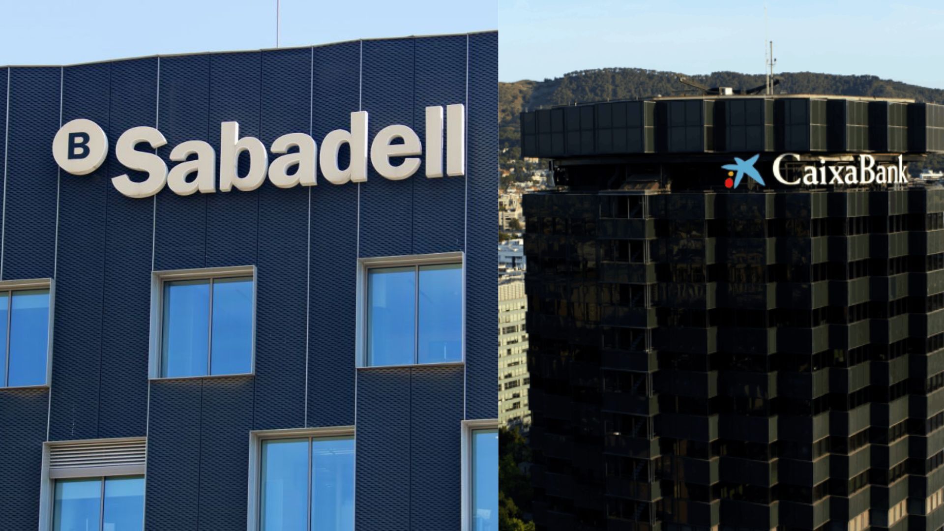 Les façanes dels edificis del Banc Sabadell i CaixaBank | Cedides