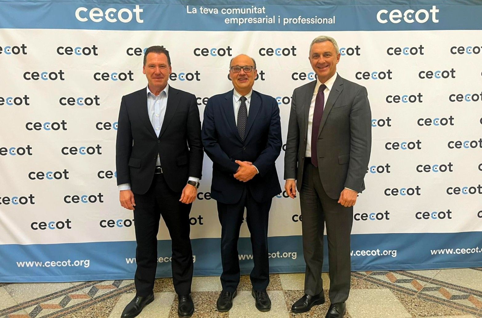 D'esquerra a dreta, Francisco Pla, director regional del BBVA a Catalunya, Xavier Panés, president de la Cecot, i José Ballester, director territorial de BBVA Catalunya | Cedida