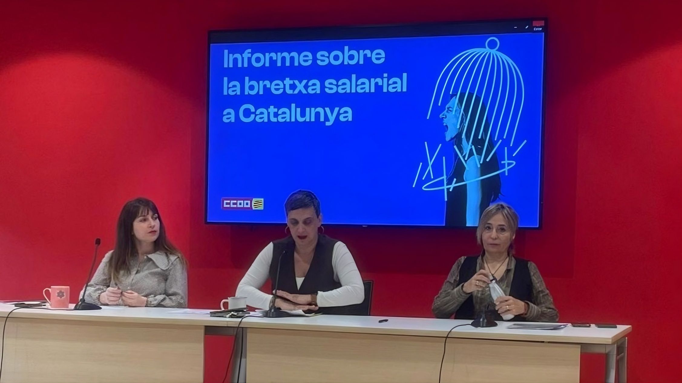La socióloga Irene Galí; la secretaria de Dones, Feminisme i Igualtat de CCOO Catalunya, Mentxu Gutiérrez, y la responsable de Polítiques d'Igualtat, Lourdes Sindreu | Europa Press