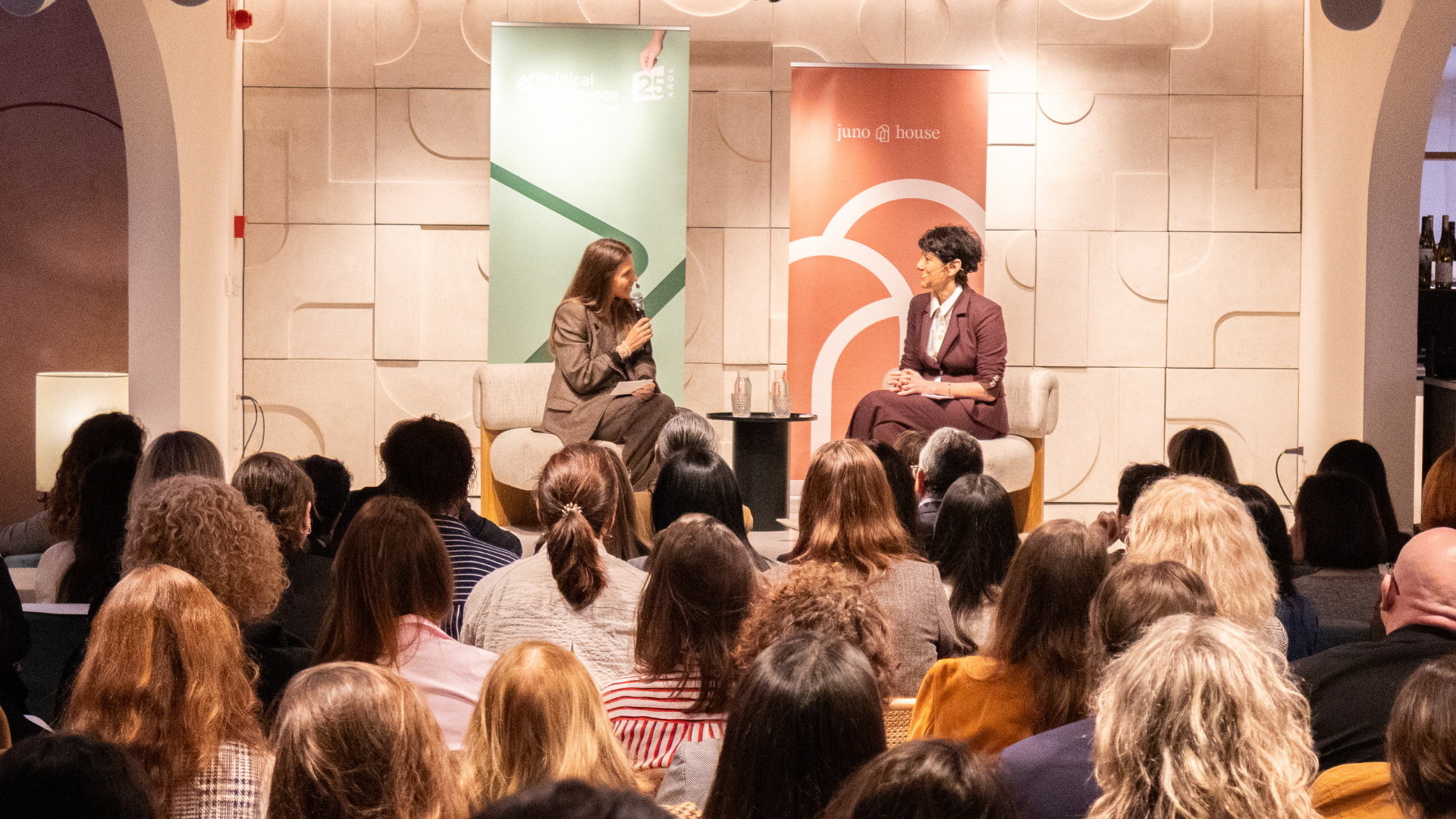 Elma Saiz, ministra d’Inclusió, Seguretat Social i Migracions, aquest divendres a Juno House | Cedida