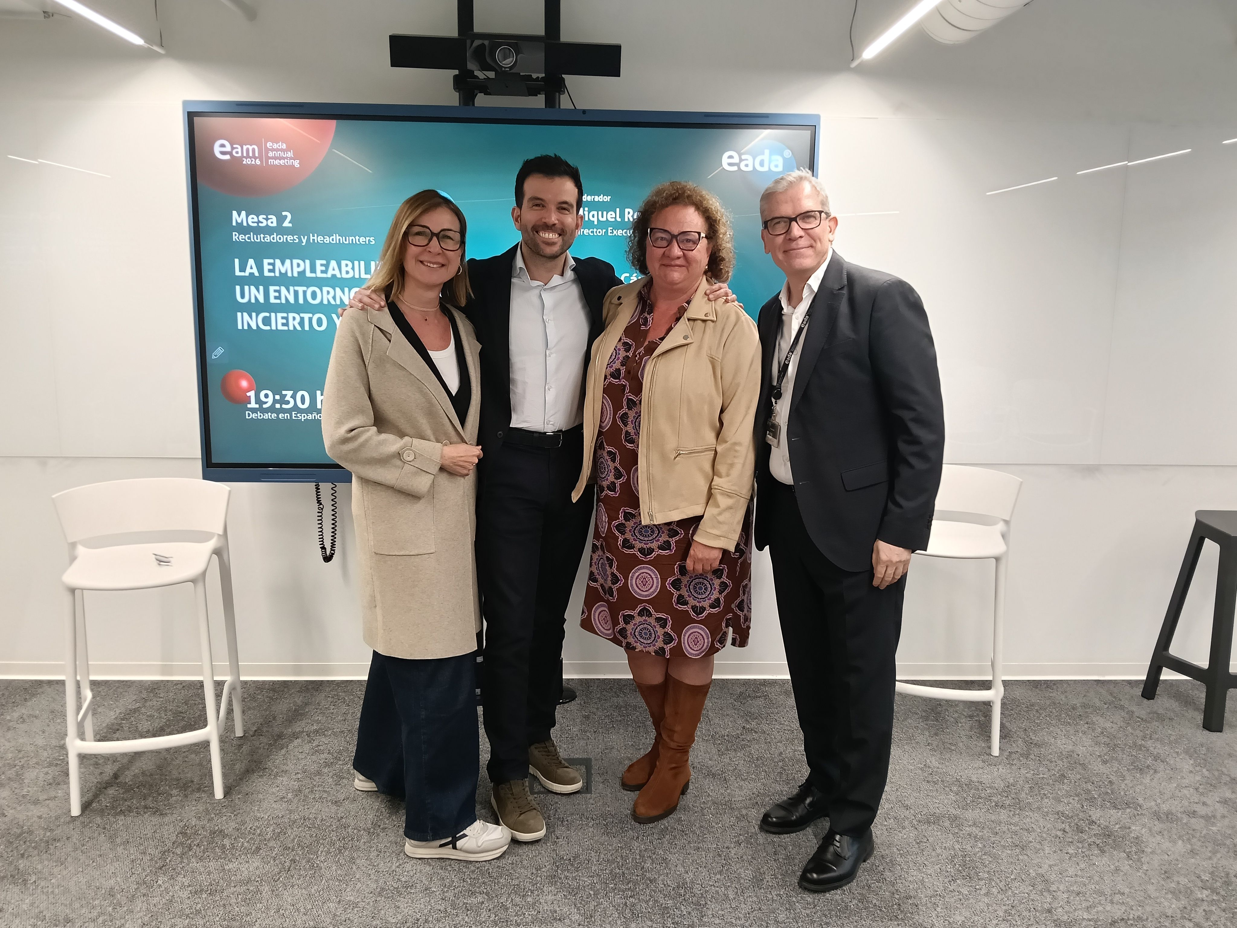 Anna Segarra, Álvaro Cárcel, Àngels Barti y Miquel Roselló, durante la mesa redonda sobre empleabilidad en el What Matters Fest de EADA Business School | Cedida