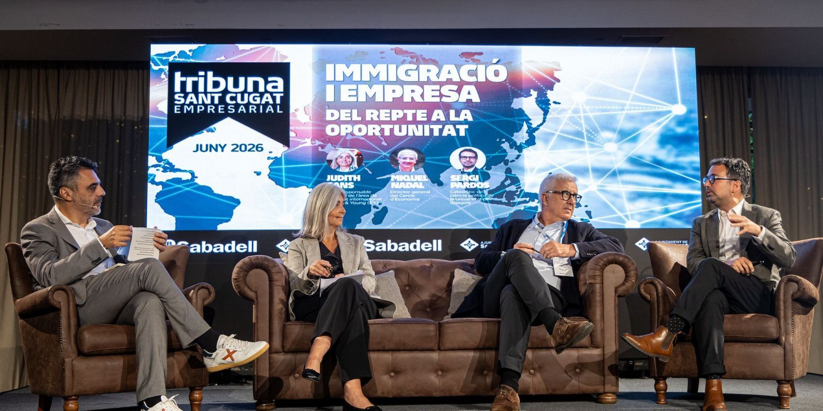 Jofre Llombart, Judith Sans, Miquel Nadal i Sergi Pardos durant la sessió del Tribuna Sant Cugat Empresarial | Ajuntament de Sant Cugat del Vallès
