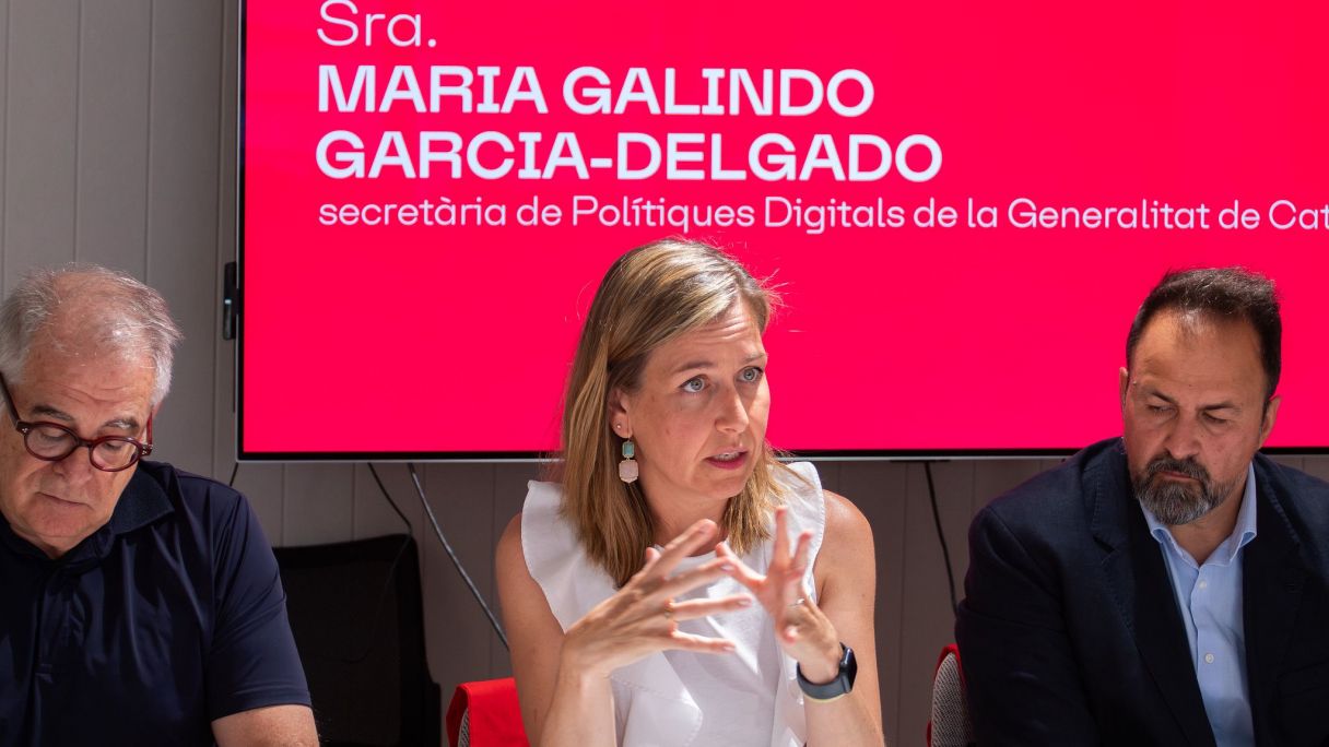 La secretària de Polítiques Digitals del Govern, Maria Galindo, en una intervenció a la presentació del Baròmetre | Cedida