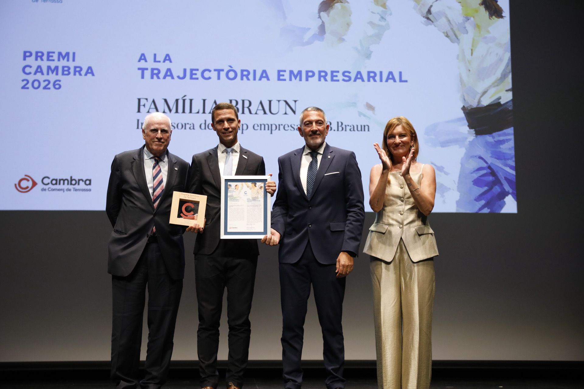 D'esquerra a dreta, Ramon Talamàs (Cambra de Terrassa), Christoph Müller (B. Braun), Miquel Sàmper (conseller d'Empresa i Treball), i Ana María Martínez (alcaldessa de Rubí) | Miki Bosch