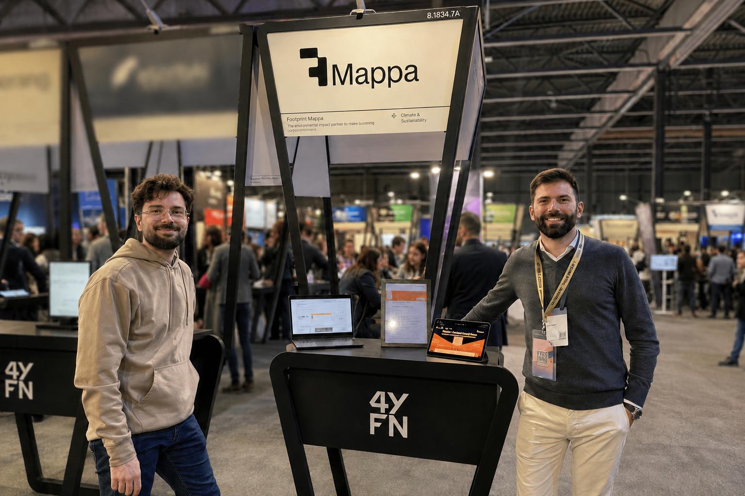 D'esquerra a dreta, Víctor Cuadrat i Jordi Turmo, cofundadors de Mappa, a l'estand de l'empresa durant el 4YFN del MWC | Cedida D'esquerra a dreta, Víctor Cuadrat i Jordi Turmo, cofundadors de Mappa, a l'estand de l'empresa durant el 4YFN del MWC | Cedida