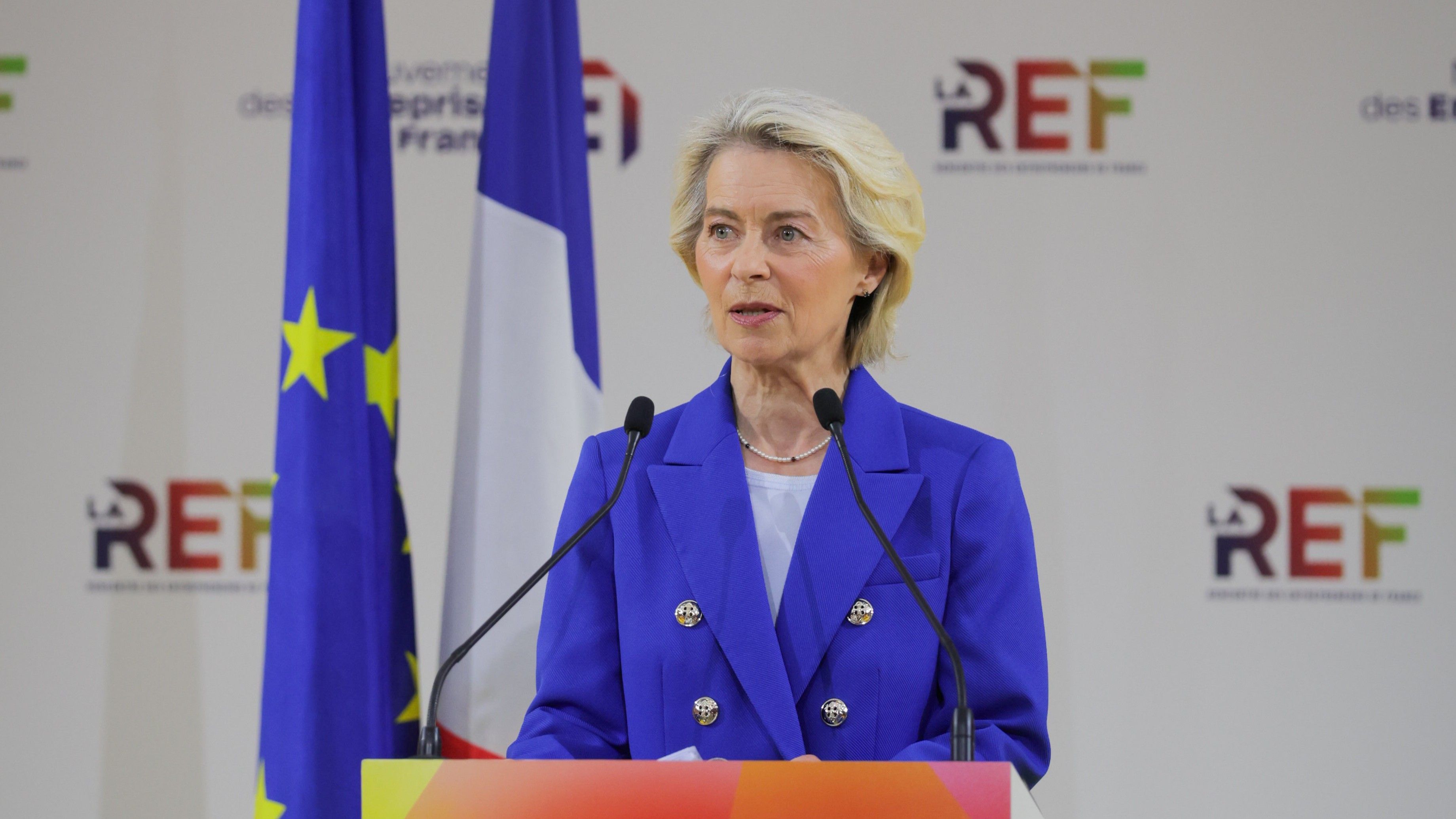 La presidenta de la Comissió Europea, Ursula von der Leyen, durant el seu discurs a la REF | ACN
