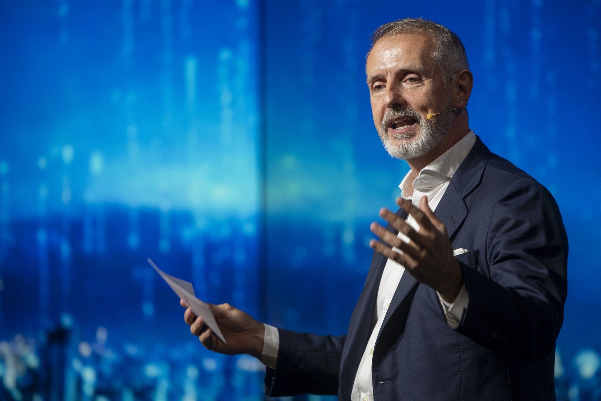 El president de Telefónica, Marc Murtra, durant la seva intervenció a l'auditori de Foment del Treball | Lorena Sopena (Europa Press)