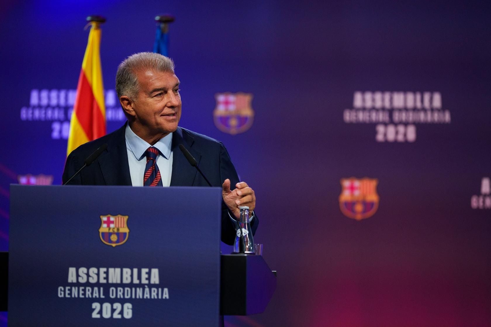 El president del FC Barcelona, ​​Joan Laporta, en el discurs a l'Assemblea General Ordinària 2026 | FC Barcelona