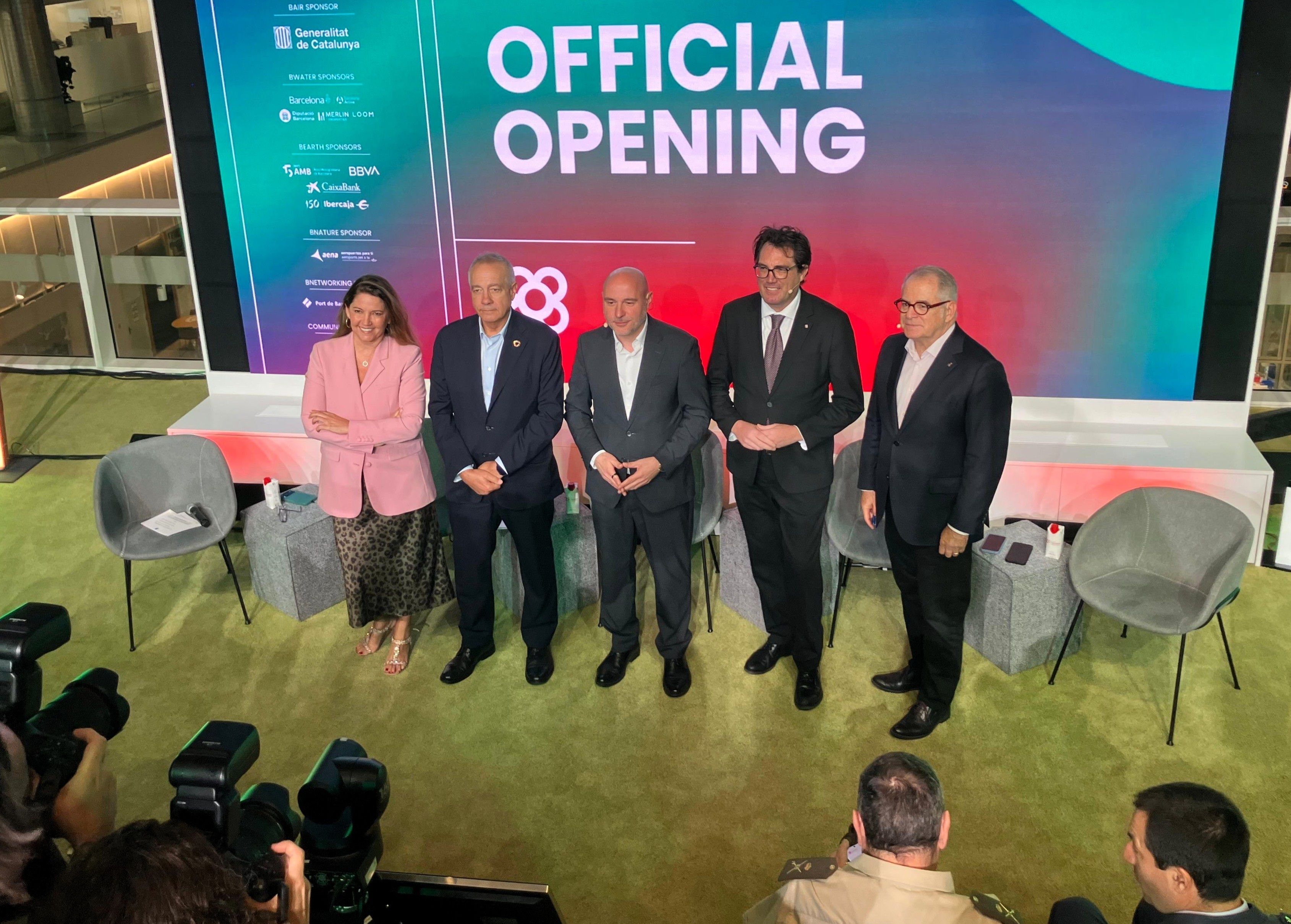 Blanca Sorigué (CZFB), Pere Navarro (CZFB), Carlos Prieto, Jaume Baró i Jordi Valls a l'obertura del BNEW | Europa Press