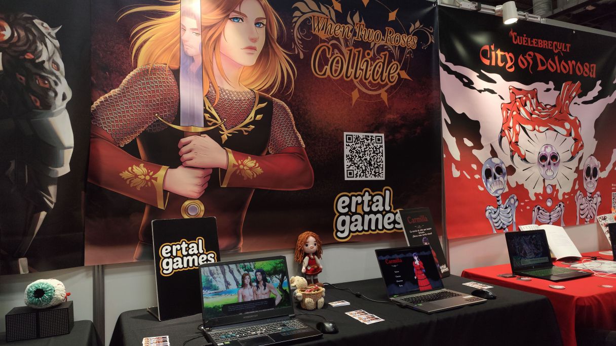 L'estand d'Ertal Games a la fira, amb publicitat de 'When Two Roses Collide' | Marc Vilajosana L'estand d'Ertal Games a la fira, amb publicitat de 'When Two Roses Collide' | Marc Vilajosana