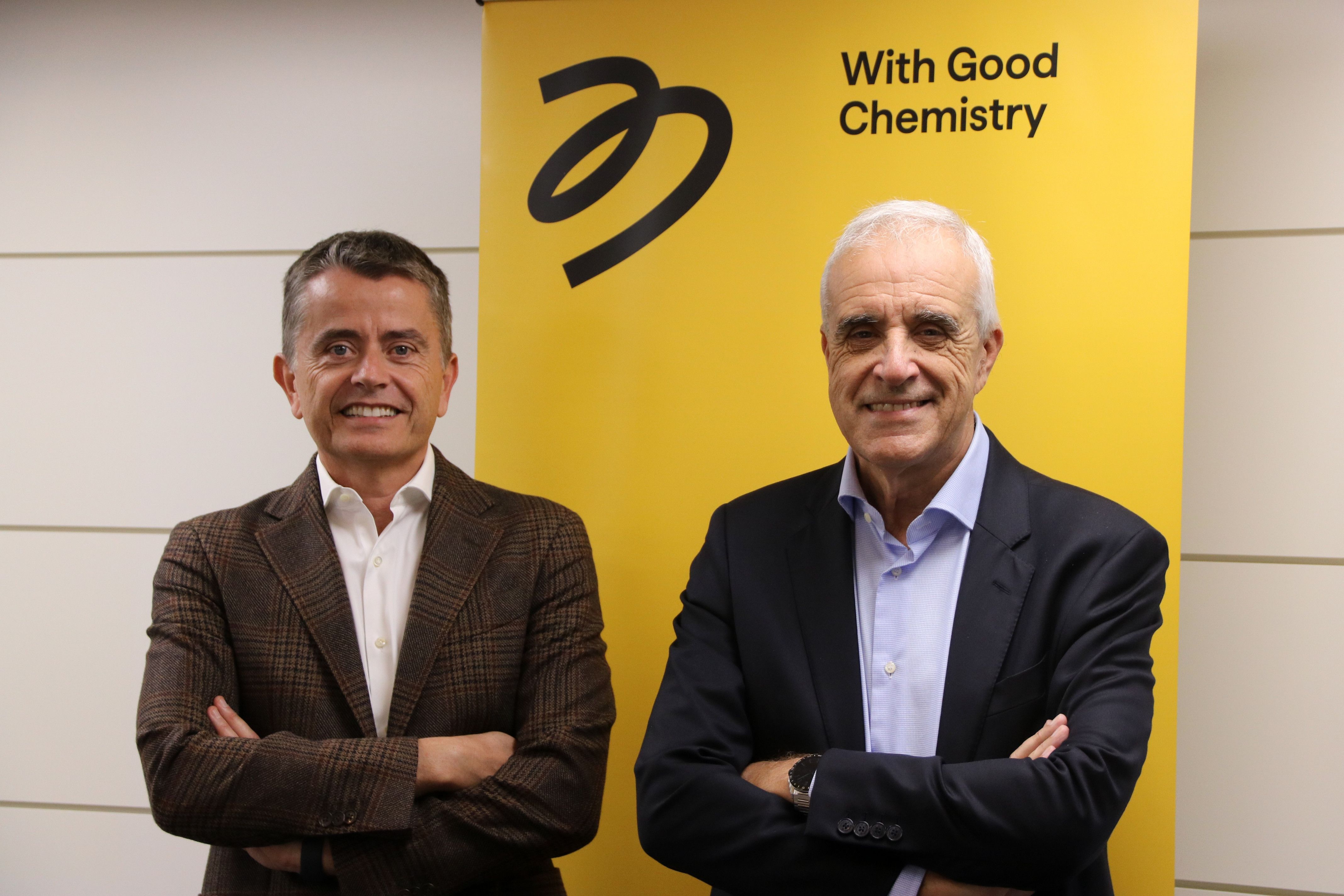 El presidente de Briolf, Jaume Juher, y el consejero delegado del grupo químico, Xavier Sagué | Maria Asmarat (ACN)