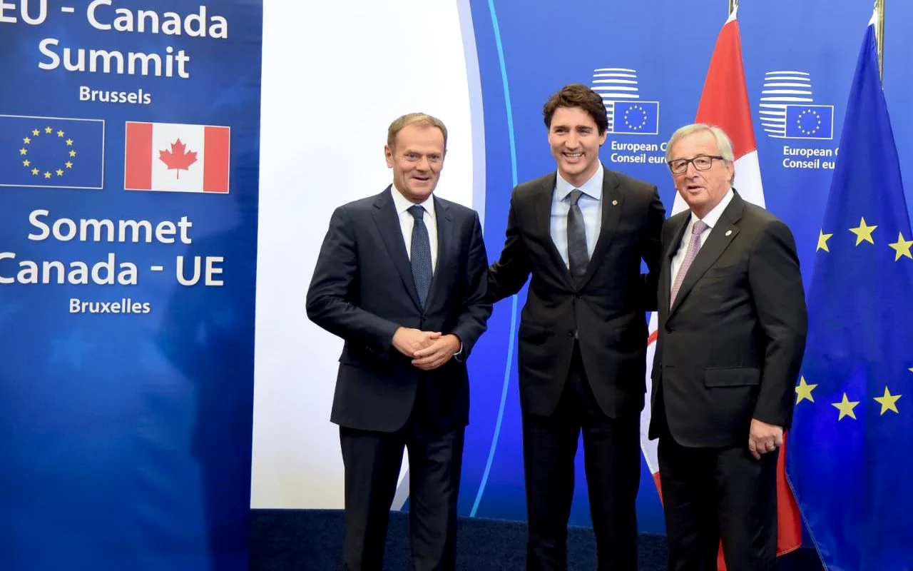 Justin Trudeau Jean Claude Juncker i Donald Tusk Justin Trudeau Jean Claude Juncker i Donald Tusk