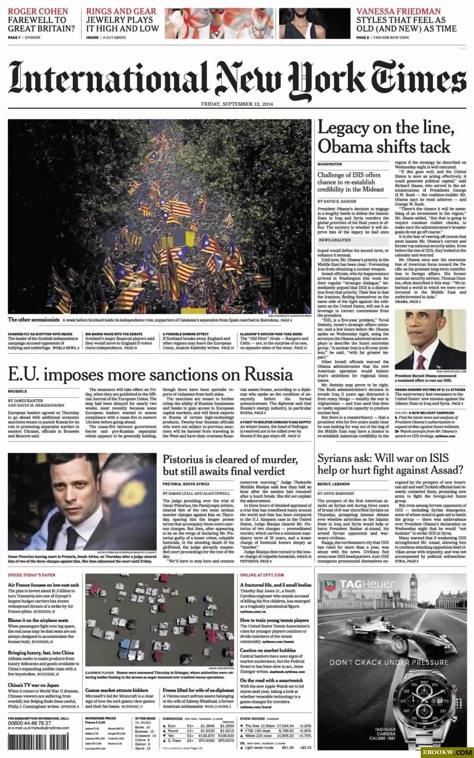 La manifestació de l'11S, a la portada del NYT La manifestació de l'11S, a la portada del NYT