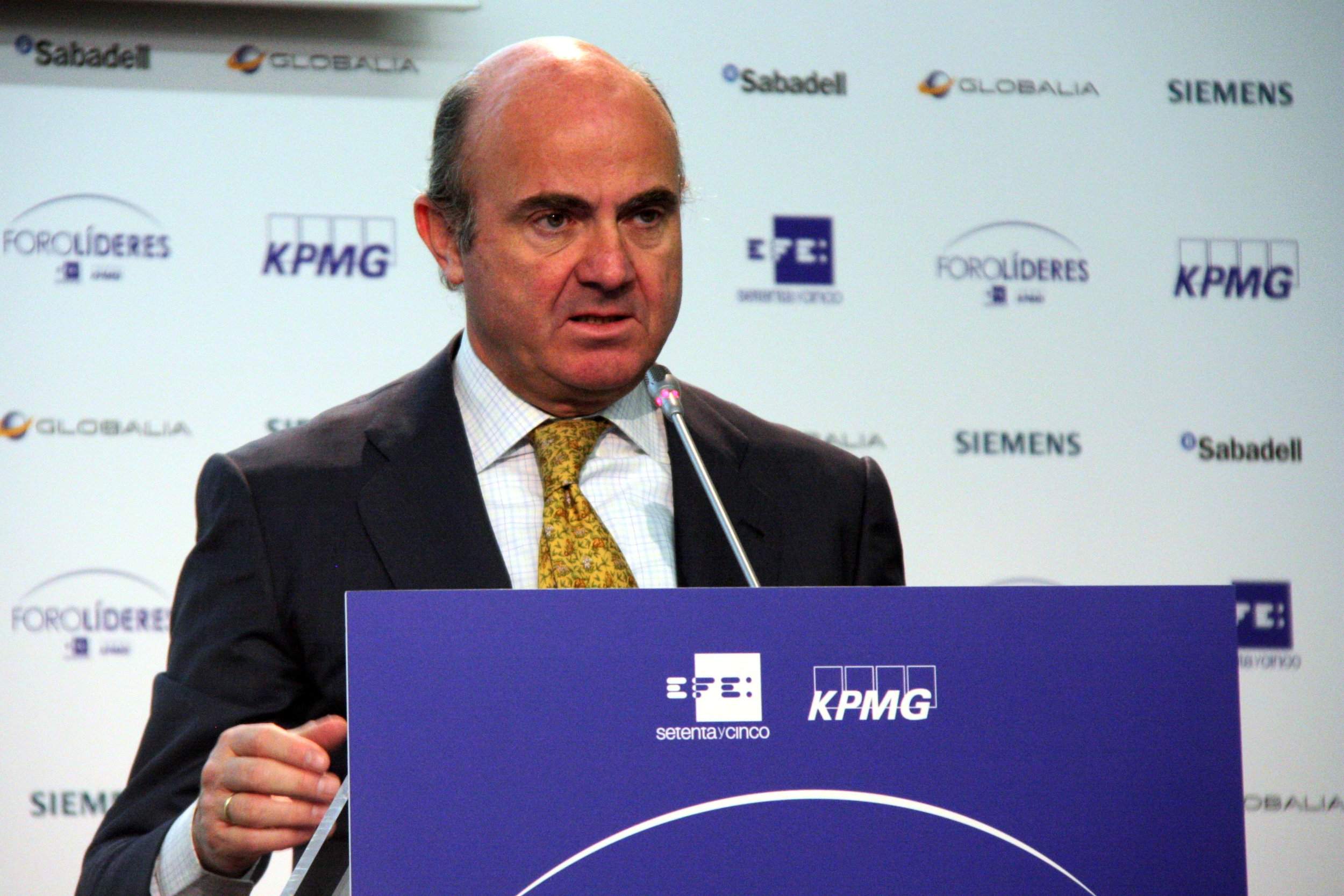 El ministre d'Economia i Competitivitat, Luis de Guindos, durant la seva intervenció al 'Forolíderes', organitzat per KPMG i l'Agència EFE