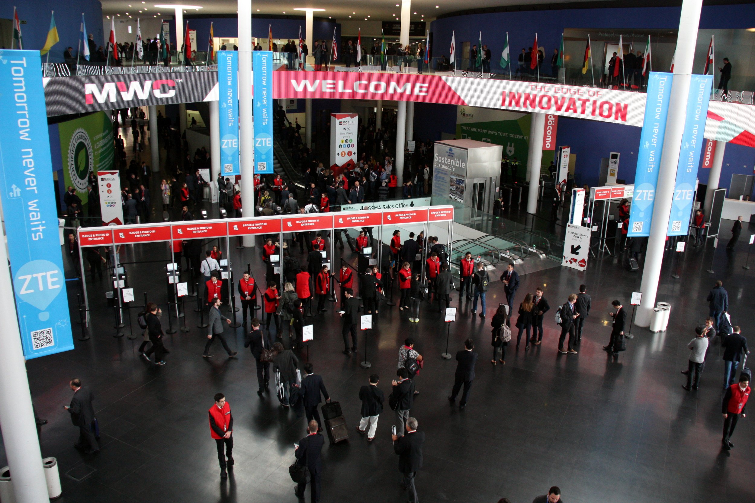 Hall Europa del recinto de Gran Vía de Feria de Barcelona durante la jornada inaugural del MWC 2015